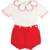 Dahlia Petal Collar Short Sleeve Two Piece Set, Red - Mixed Apparel Set - 1 - thumbnail