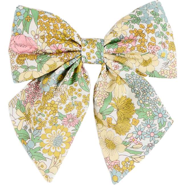 Charlotte Floral Large Bow Hair Clip, Green
