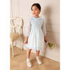 Daisy Embroidered Hand Smocked Long Sleeve Dress, Blue - Dresses - 2