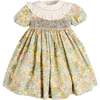Charlotte Floral Hand Smocked Embroidered Collar Short Sleeve Dress, Green - Dresses - 1 - thumbnail