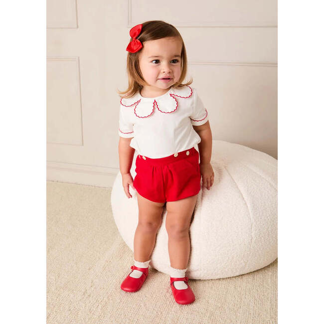 Dahlia Petal Collar Short Sleeve Two Piece Set, Red