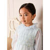 Daisy Embroidered Hand Smocked Long Sleeve Dress, Blue - Dresses - 5
