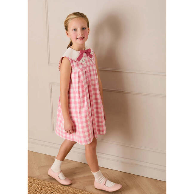 Catherine Gingham Embroidered Sleeveless Trapeze Dress, Pink - Dresses - 5