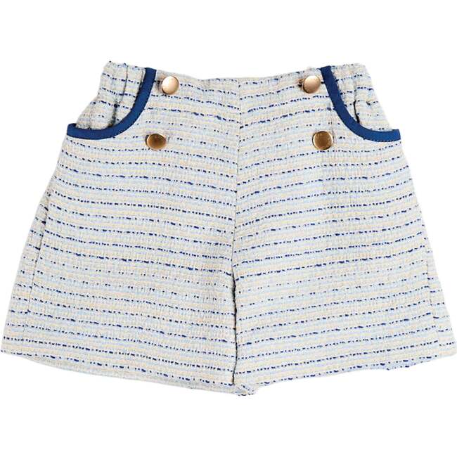 Brighton Boucle Tweed Gold Button Shorts, Blue