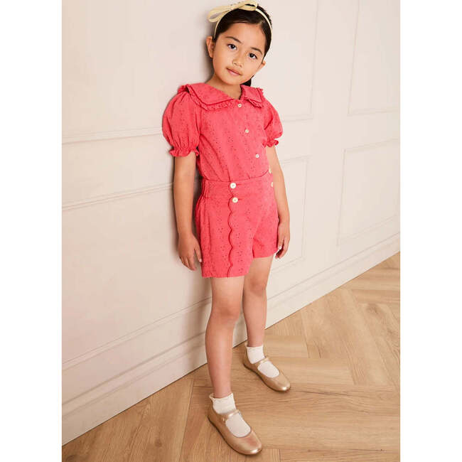 Broderie Anglaise High Waisted Shorts, Strawberry