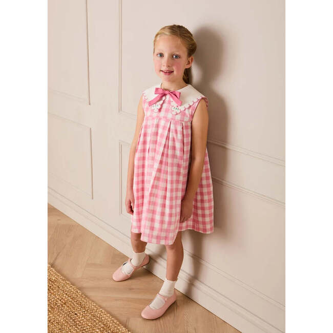 Catherine Gingham Embroidered Sleeveless Trapeze Dress, Pink - Dresses - 6