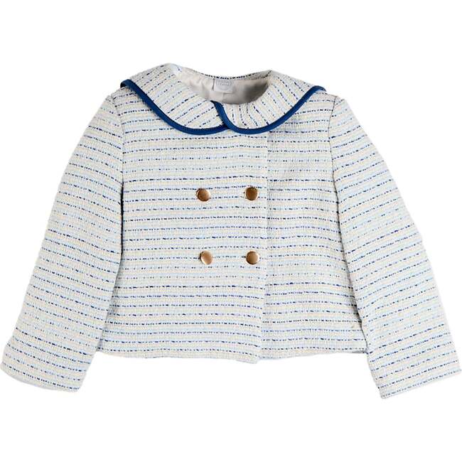 Brighton Boucle Tweed Gold Button Jacket, Blue