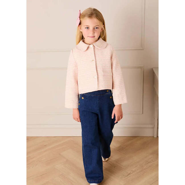 Brighton Boucle Tweed Peter Pan Collar Pocket Detail Jacket, Pink