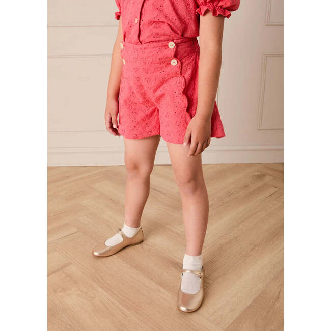 Broderie Anglaise High Waisted Shorts, Strawberry - Shorts - 3