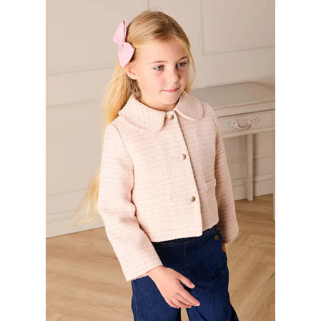Brighton Boucle Tweed Peter Pan Collar Pocket Detail Jacket, Pink - Jackets - 3
