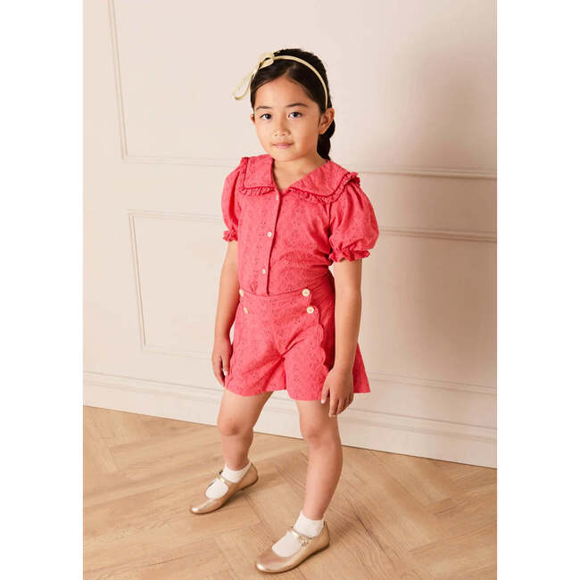 Broderie Anglaise High Waisted Shorts, Strawberry - Shorts - 4