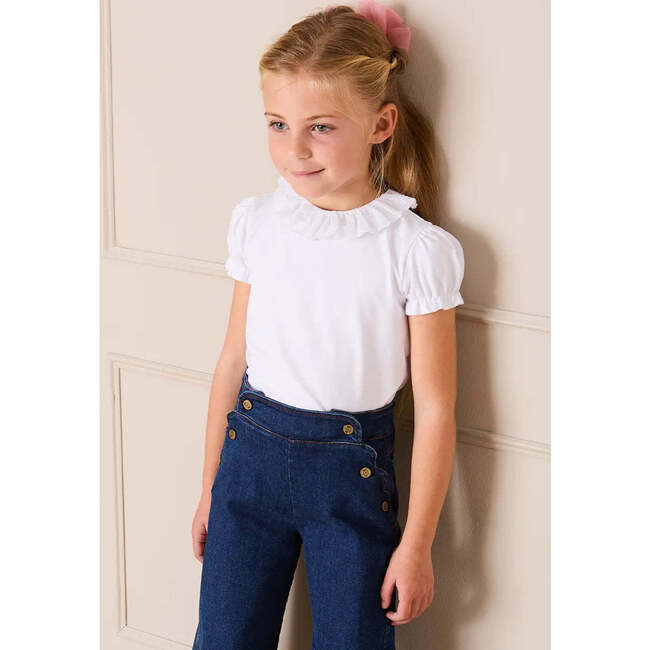 Broderie Anglaise Frill Collar Top, White