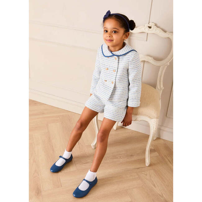 Brighton Boucle Tweed Gold Button Jacket, Blue - Jackets - 3