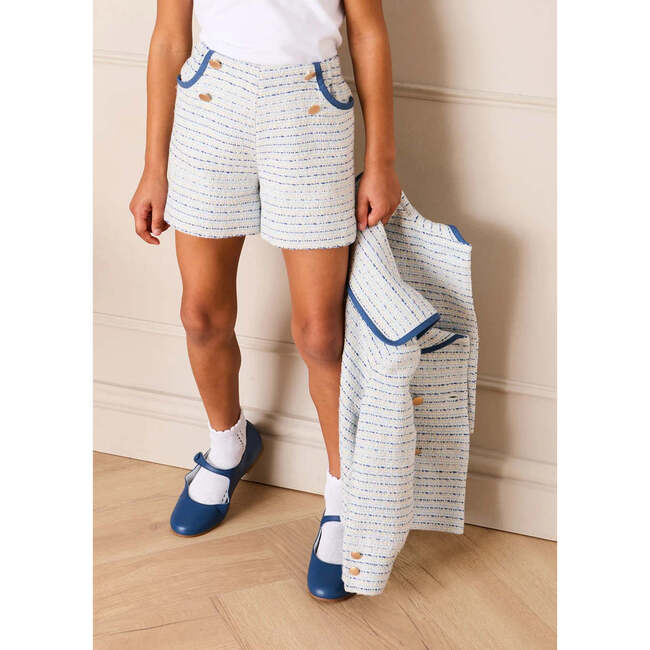 Brighton Boucle Tweed Gold Button Shorts, Blue - Shorts - 4