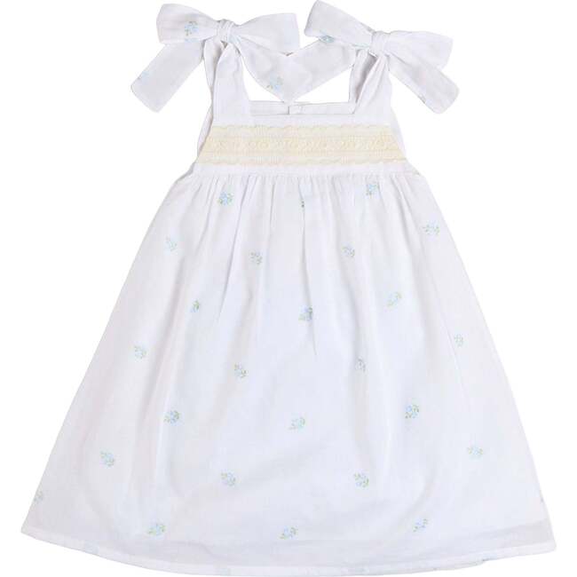 Bluebell Embroidered Bow Shoulder Tie Night Dress, White