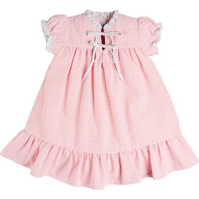Beauchamp Gingham Ruffle Hem Floral Trim Night Dress, Pink