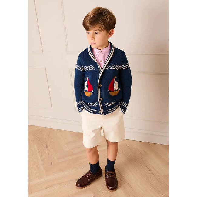 Boat Motif Knitted Cardigan, Navy - Cardigans - 3