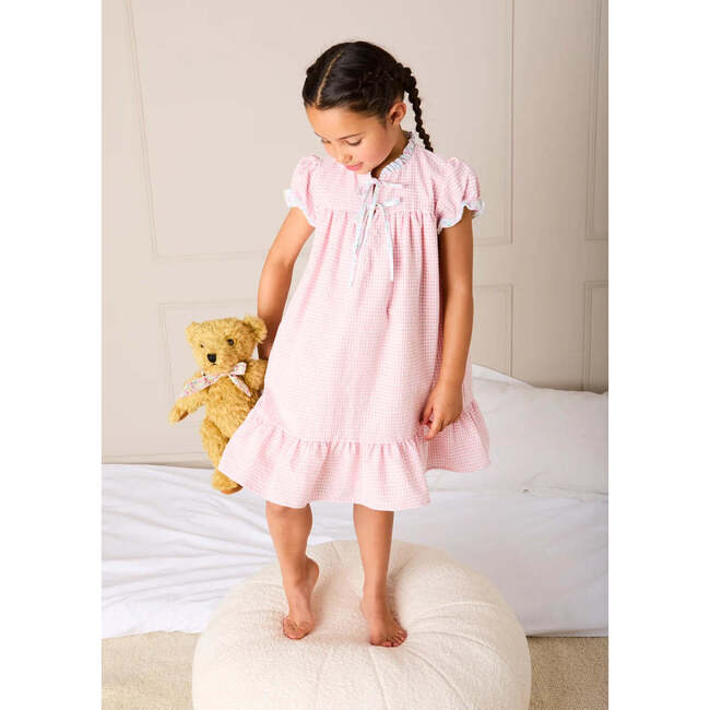 Beauchamp Gingham Ruffle Hem Floral Trim Night Dress, Pink