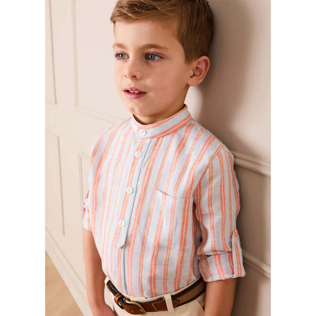 August Stripe Mao Collar Shirt, Orange