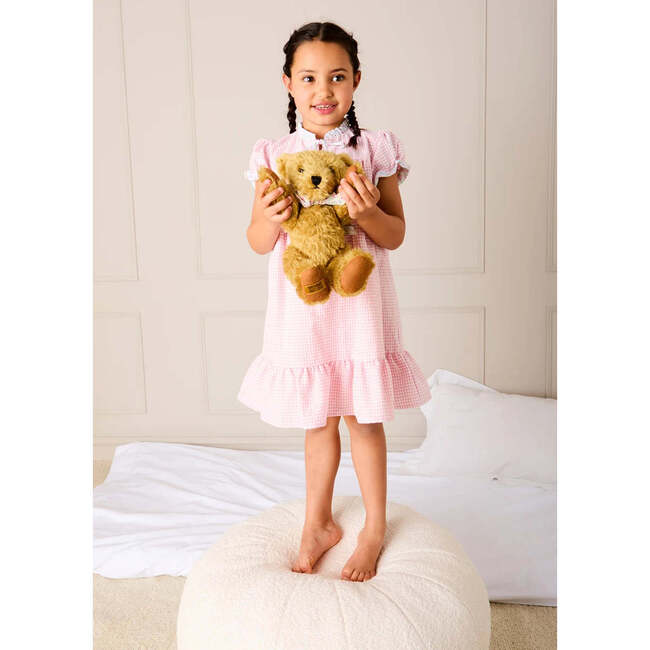 Beauchamp Gingham Ruffle Hem Floral Trim Night Dress, Pink - Nightgowns - 3