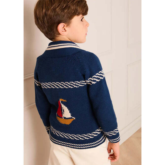Boat Motif Knitted Cardigan, Navy - Cardigans - 4