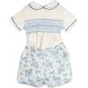 Audrey Toile Peter Pan Collar Hand Smocked Two Piece Set, Blue - Mixed Apparel Set - 1 - thumbnail