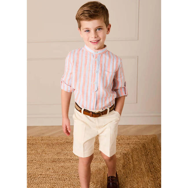 August Stripe Mao Collar Shirt, Orange - Shirts - 4