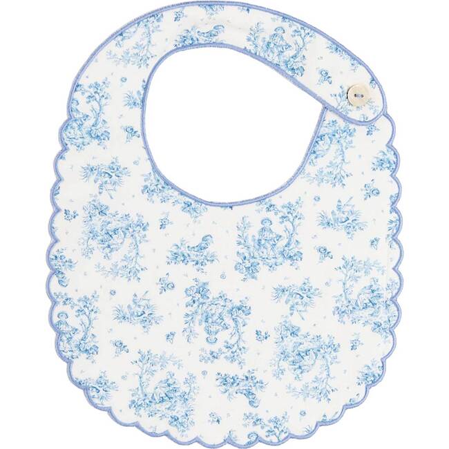 Audrey Toile Scallop Edge Lined Bib, Blue