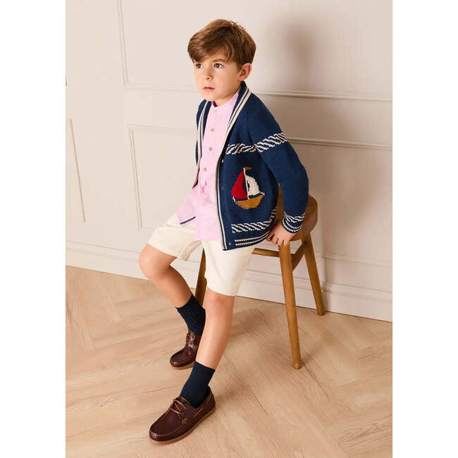 Boat Motif Knitted Cardigan, Navy - Cardigans - 5