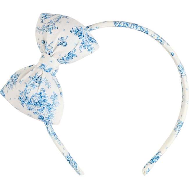 Audrey Toile Medium Bow Hairband, Blue