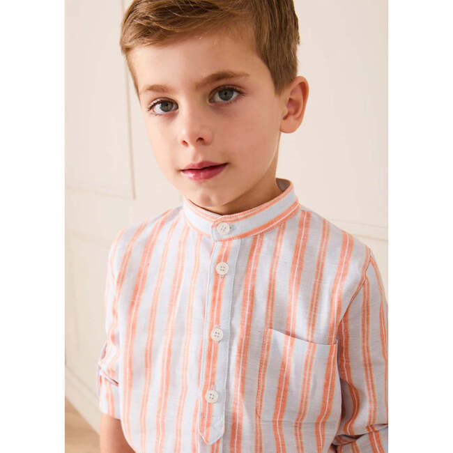 August Stripe Mao Collar Shirt, Orange - Shirts - 5