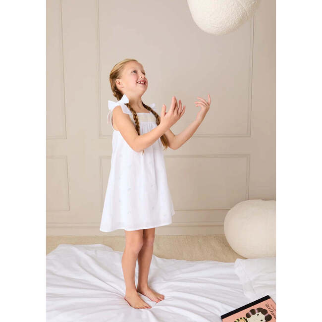 Bluebell Embroidered Bow Shoulder Tie Night Dress, White - Nightgowns - 5