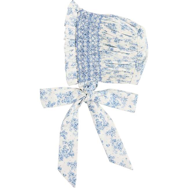 Audrey Toile Hand Smocked  Bonnet, Blue