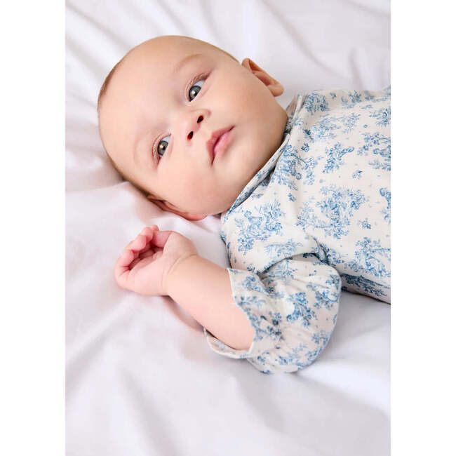 Audrey Toile Peter Pan Collar Long Sleeve Blouse, Blue - Blouses - 3