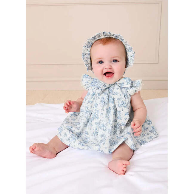 Audrey Toile Hand Smocked  Bonnet, Blue - Hats - 3