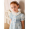 Audrey Toile Hand Smocked Ruffle Collar Short Sleeve Dress, Blue - Dresses - 3