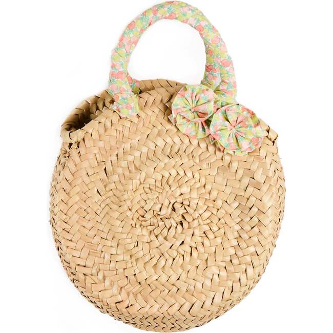 Annie Apple Print Raffia Round Beach Bag, Green