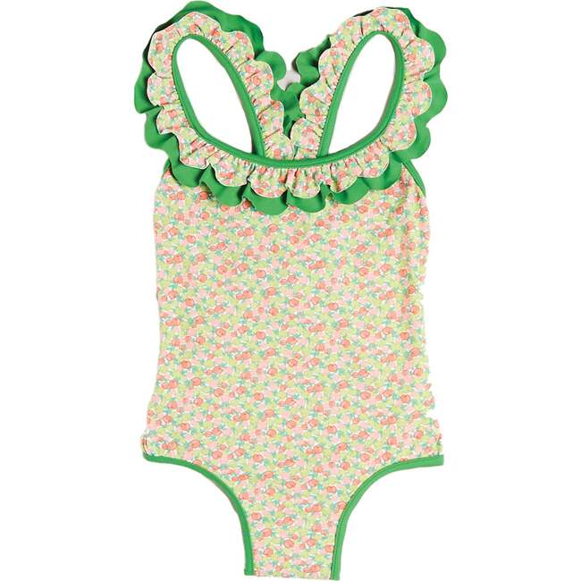 Annie Apple Print Ruffle Detail Swimsuit, Green