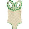 Annie Apple Print Ruffle Detail Swimsuit, Green - One Pieces - 1 - thumbnail