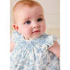 Audrey Toile Capped Sleeve Hand Smocked Dress with Bloomers, Blue - Dresses - 4