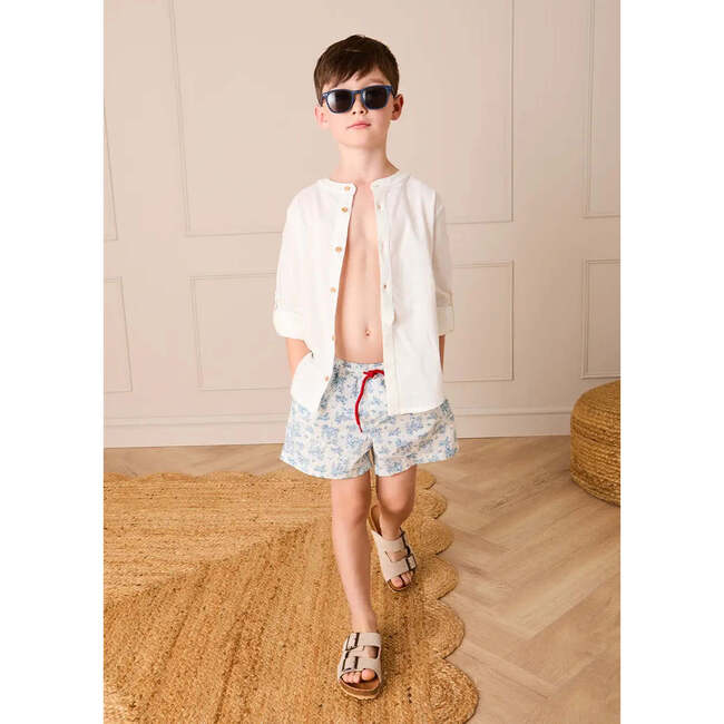 Audrey Toile Drawstring Swim Shorts, Blue