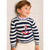 Anchor Motif Cable Knit Sailor Stripe Jumper, Navy - Sweatshirts - 2