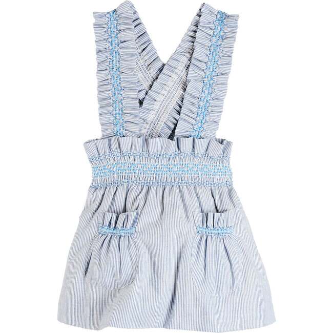 Alexander Stripe Smocked Skirt with Braces, Blue