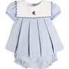 Alexander Stripe Mariner Collar Embroidered Boat Detail Dress with Bloomers, Blue - Dresses - 1 - thumbnail