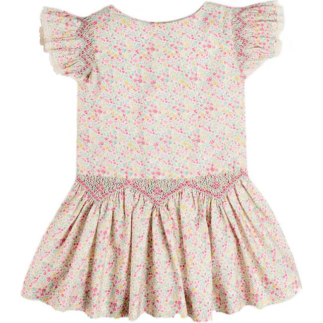 Adelaide Floral Smocked Cap Sleeve Drop Waist Dress, Pink