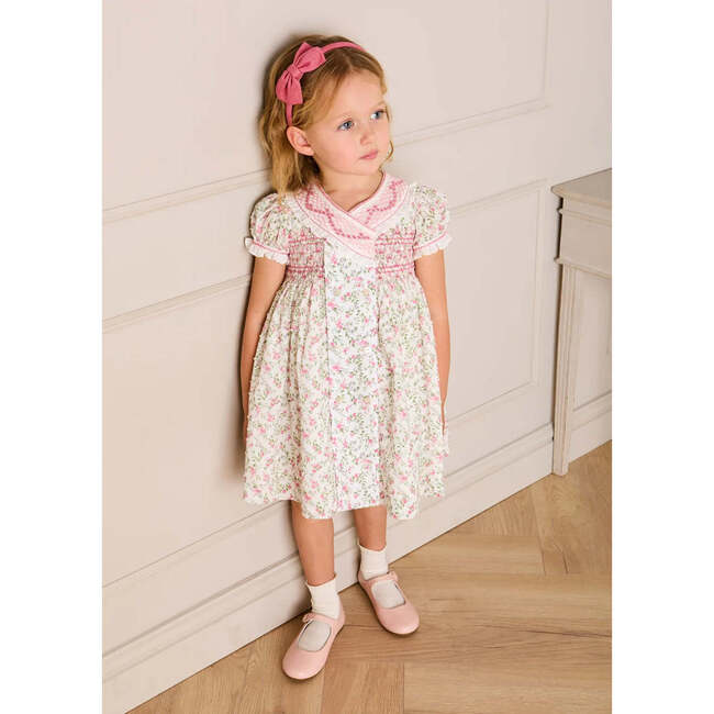 Alice Floral Double Breasted Hand Smocked Dress, Pink