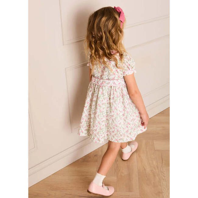 Alice Floral Double Breasted Hand Smocked Dress, Pink - Dresses - 3