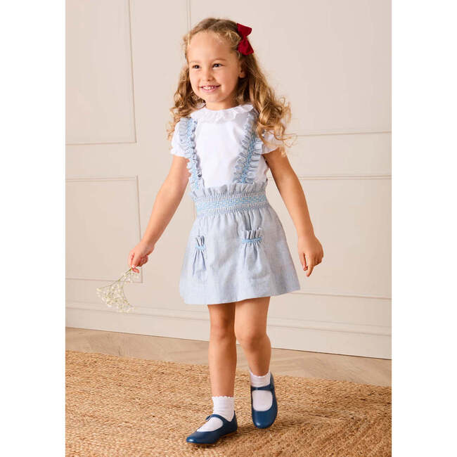 Alexander Stripe Smocked Skirt with Braces, Blue - Skirts - 4