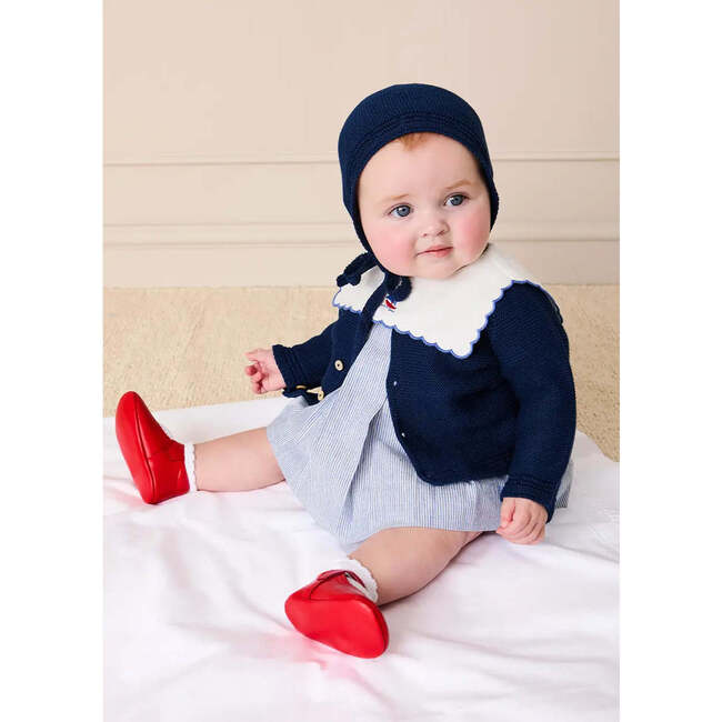 Alexander Stripe Mariner Collar Embroidered Boat Detail Dress with Bloomers, Blue - Dresses - 3