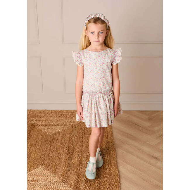 Adelaide Floral Smocked Cap Sleeve Drop Waist Dress, Pink - Dresses - 3